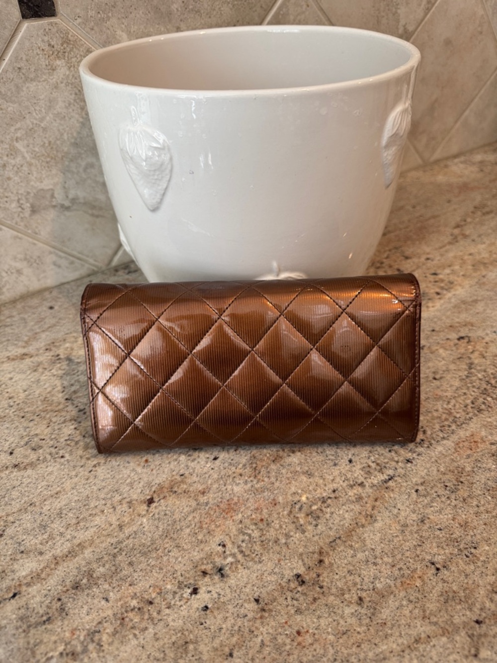 CHANEL Quilted Patent Leather Continental Wallet - Bronze Brown - Picture 4 of 11